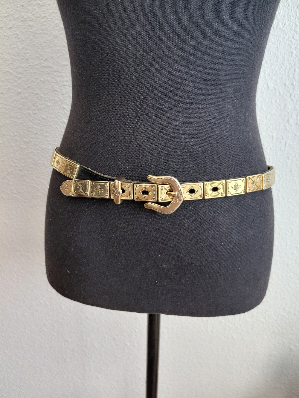 Western Engraved Metal Rectangle Links Belt Leather Lining